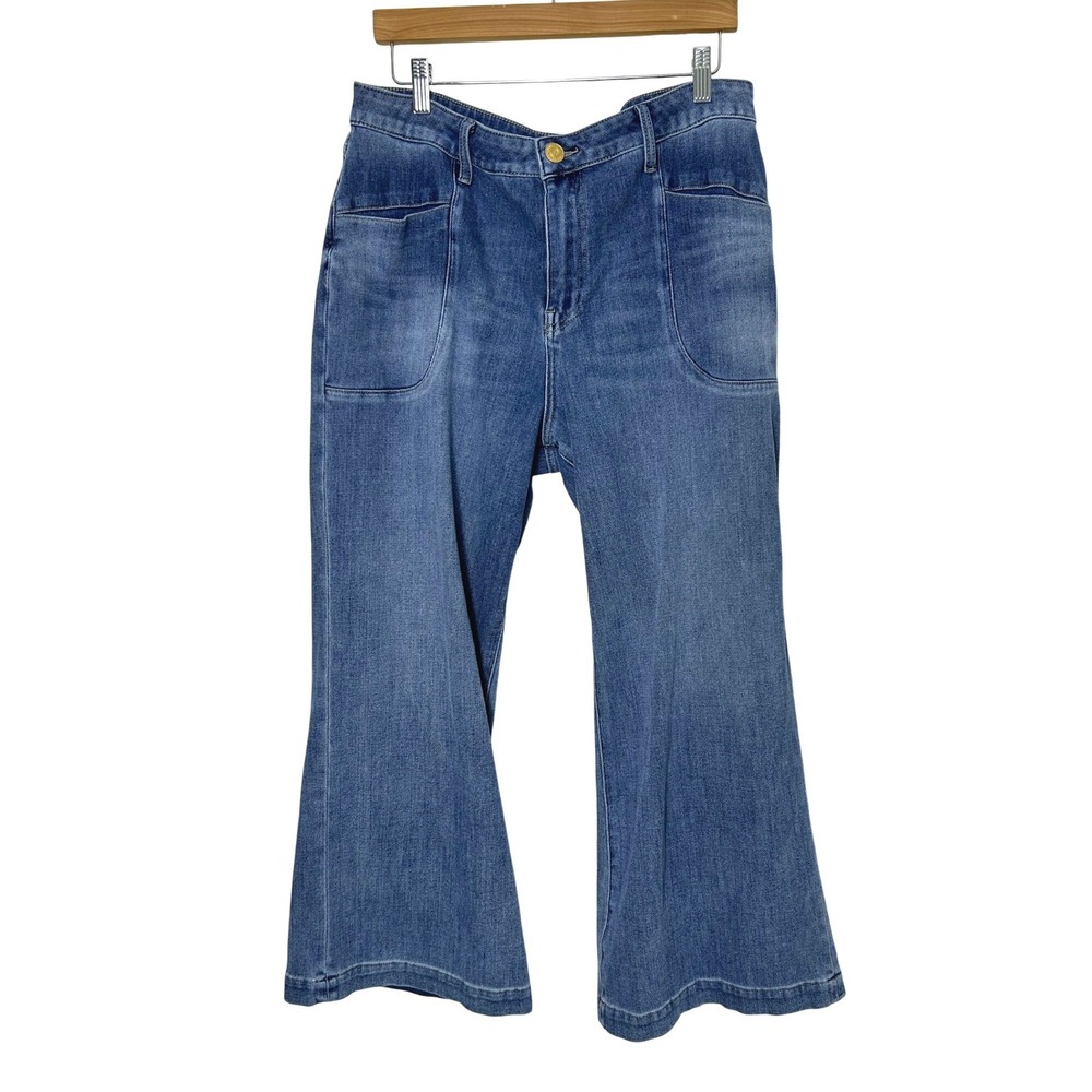 KUT from the Kloth Meg Jeans Wide Leg Size 14P Blue High Rise Stretch Denim blue